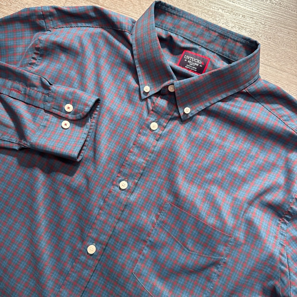UNTUCKit Shirt Mens XXL Blue Red Plaid Performance Gargano Slim Fit Button Up